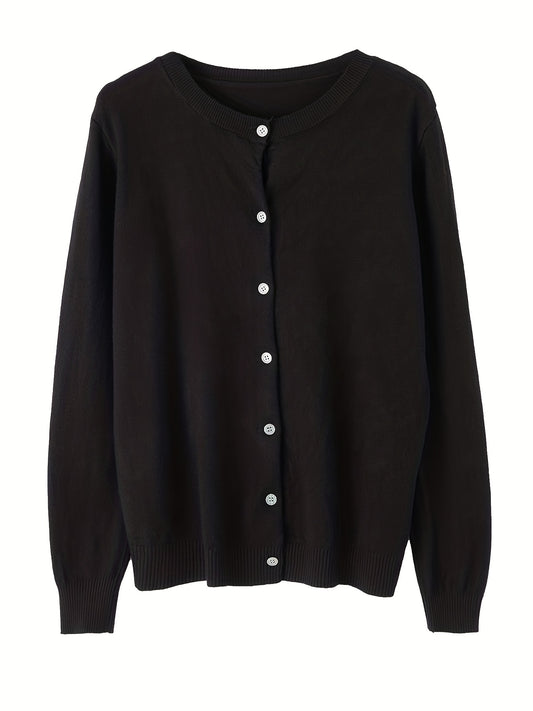 Solid Button Front Knit Cardigan Casual Long Sleeve Cardigan