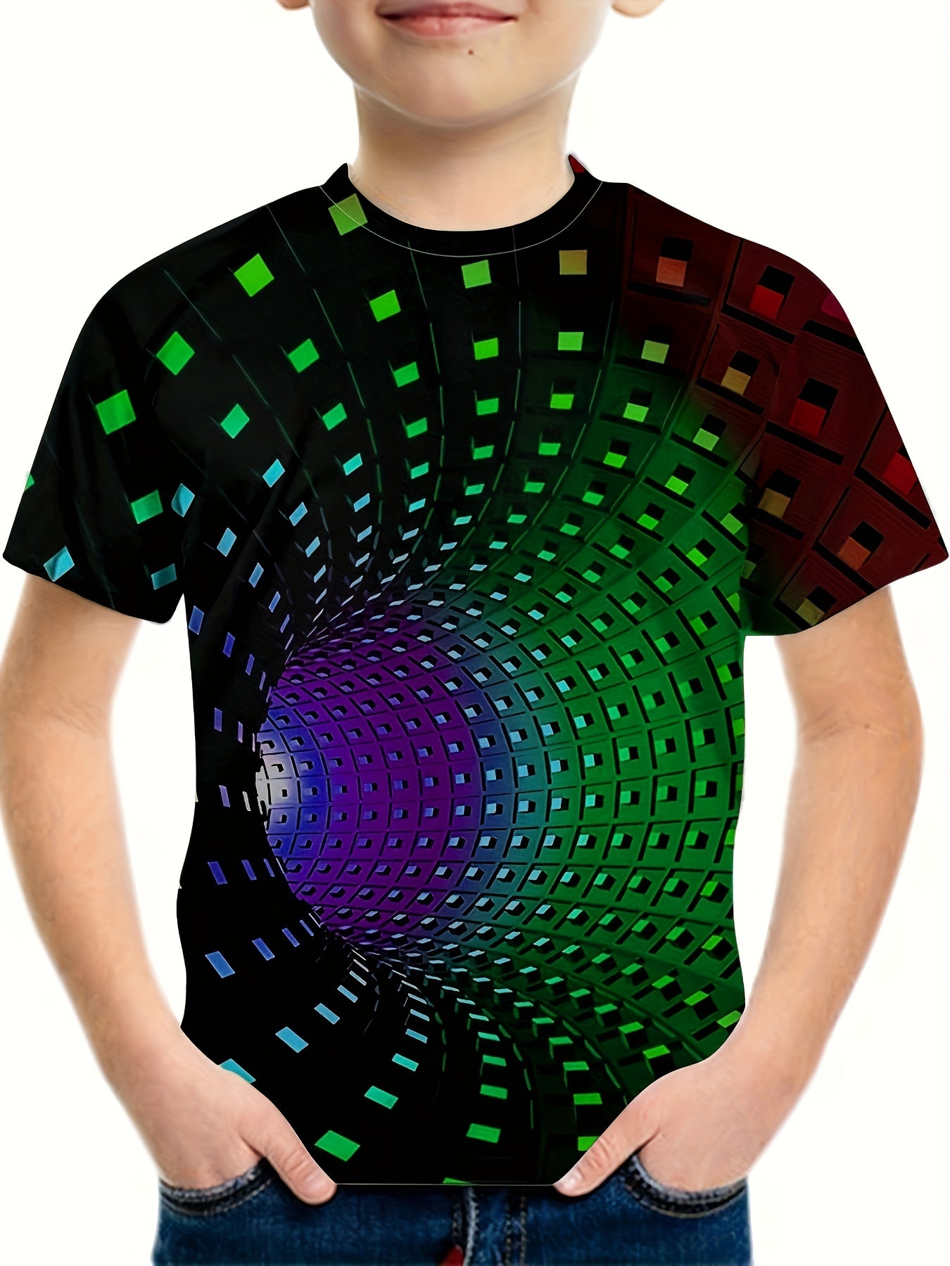Boys 3D Building Blocks Graphic T Shirt Casual Stretchy Tee