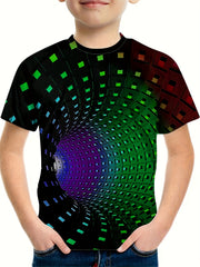Boys 3D Building Blocks Graphic T Shirt Casual Stretchy Tee