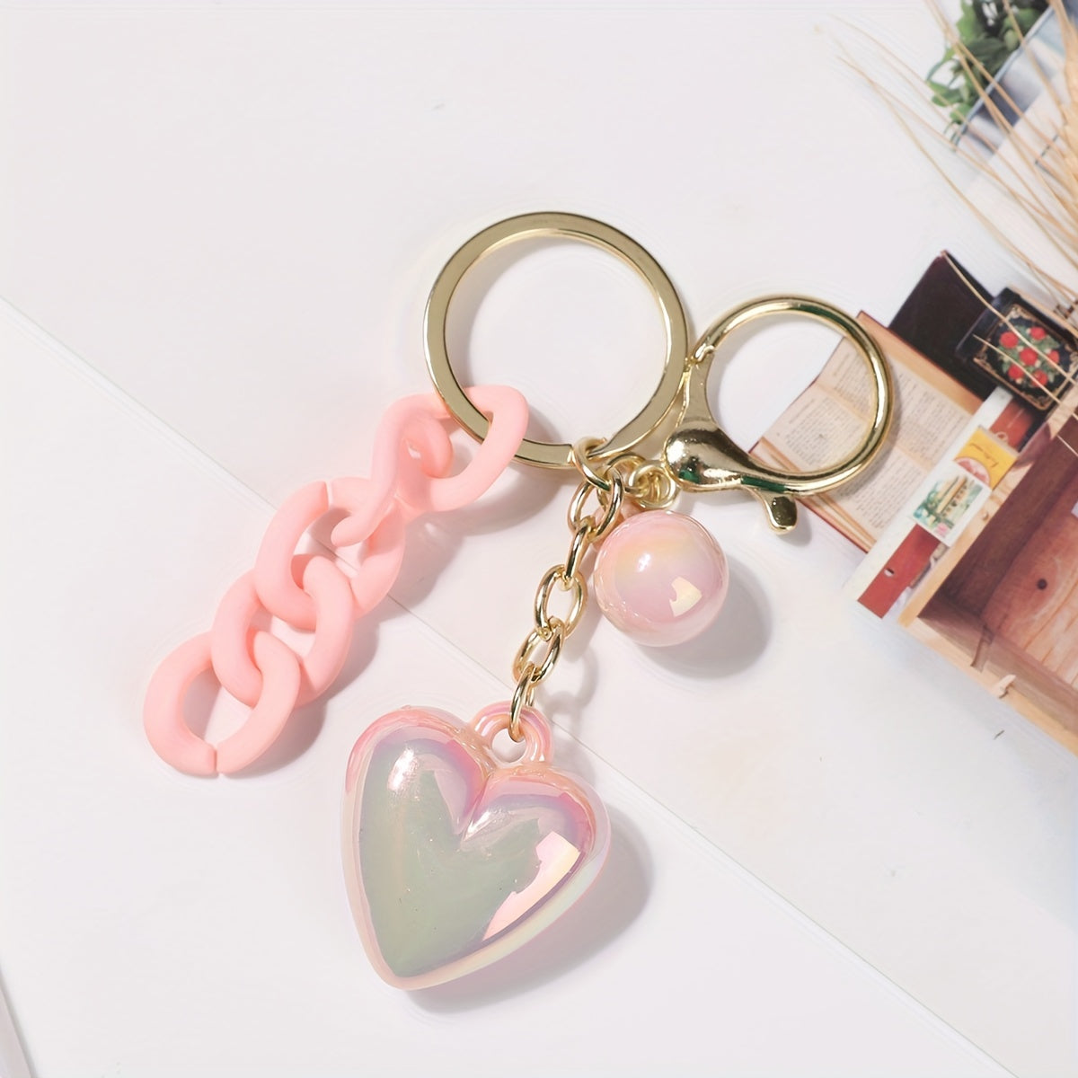 Heart Shape Pendant With Faux Pearl & Chain Key Holder For Women