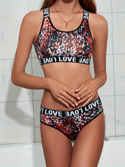 Leopard Sports Bra & Panties Set Criss Cross Back