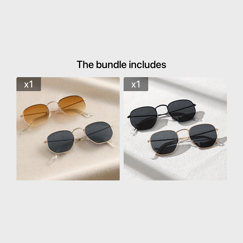 2 Pairs Men's Oval Frame Sunglasses Mixed Metal PC Eyewear