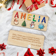 Personalized Kids Christmas Puzzle Toy with Santa Snowman & Tree Designs