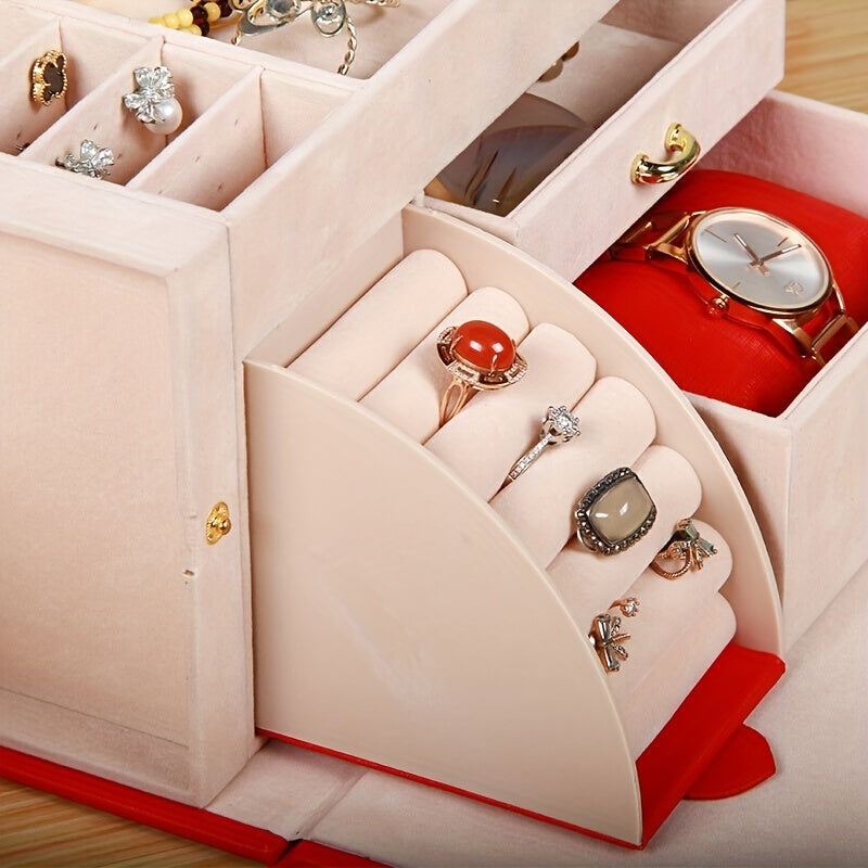 Locking Jewelry Storage Box Leather Travel Bag