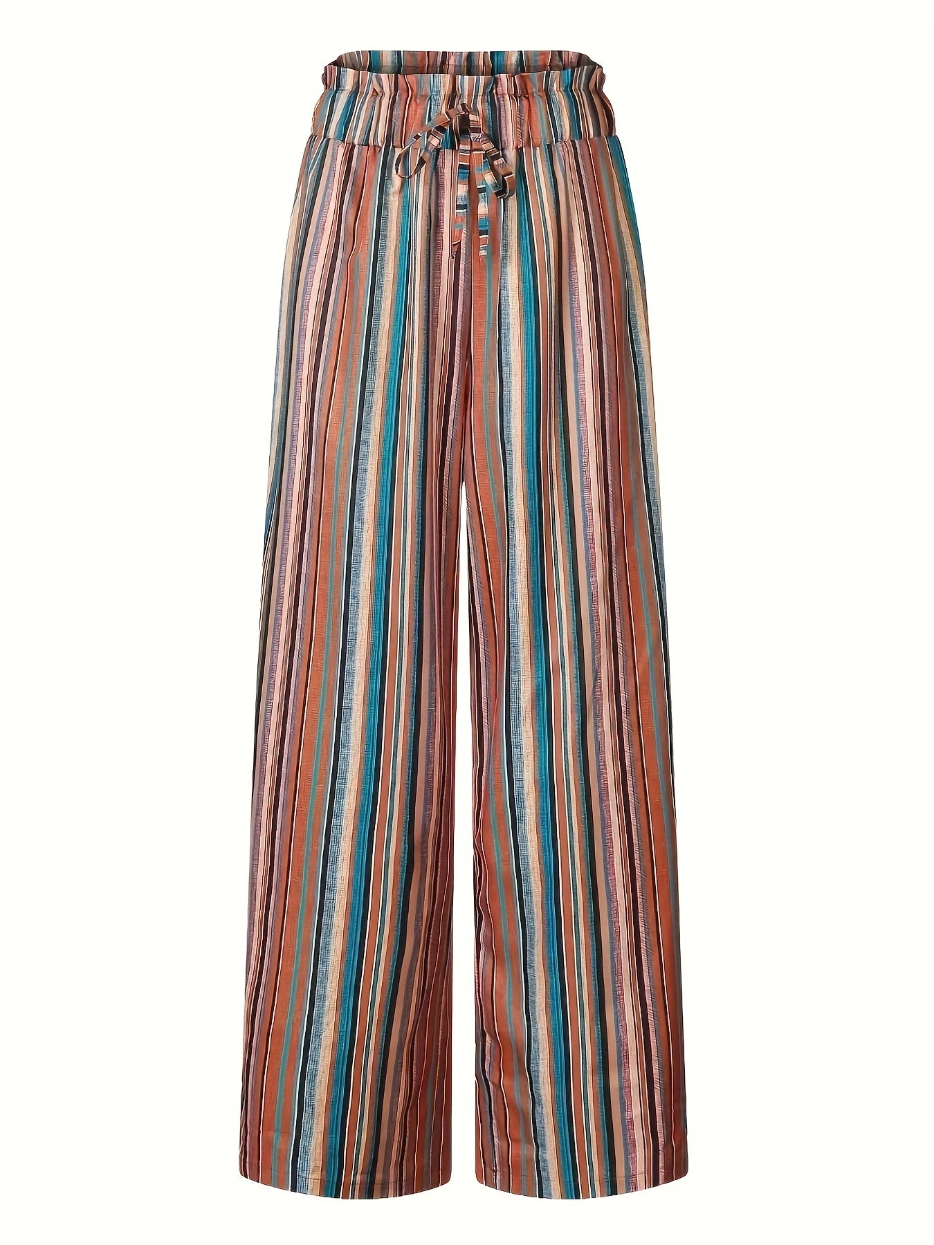  Stripe Print Boho Pants High Rise Wide Leg