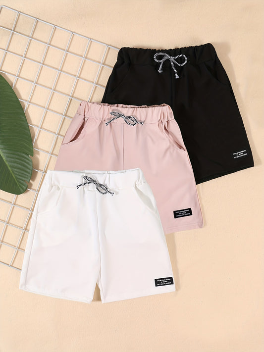 3pcs Boys Letter Print Shorts Elastic Waist Stretch Drawstring Summer Outdoor