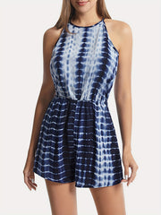 Abstract Print Tie Back Romper Sleeveless Slim Waist Casual Romper