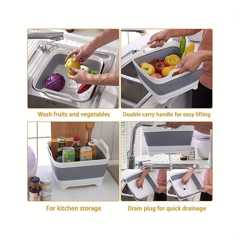 Portable Collapsible Dish Tub with Draining Plug for Camping