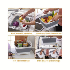 Portable Collapsible Dish Tub with Draining Plug for Camping