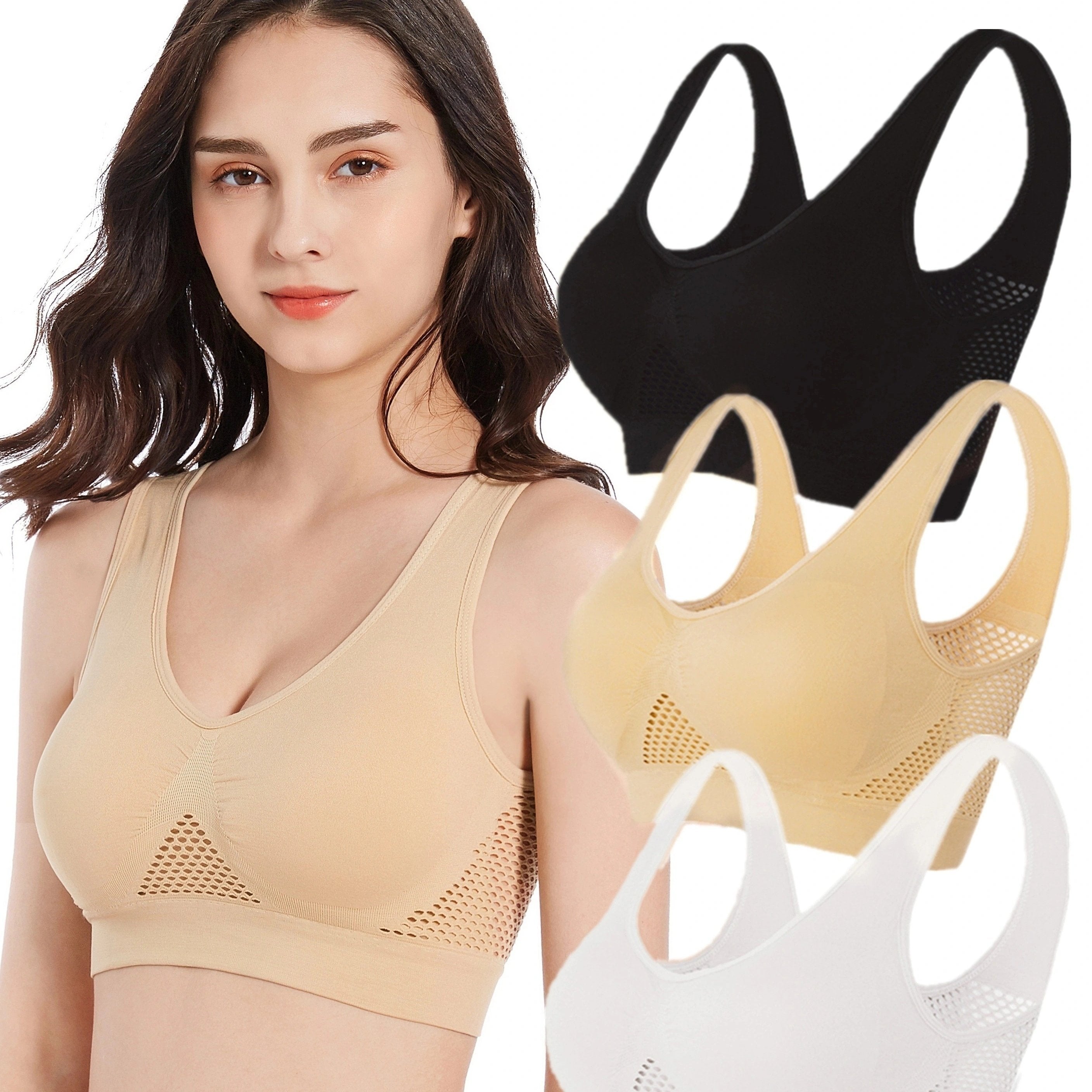 3pcs Wireless Sports Bras Comfy & Breathable Women's Lingerie