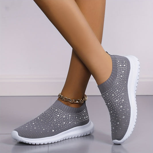 Women's Rhinestone Knitted Flats Slip On Shoes
