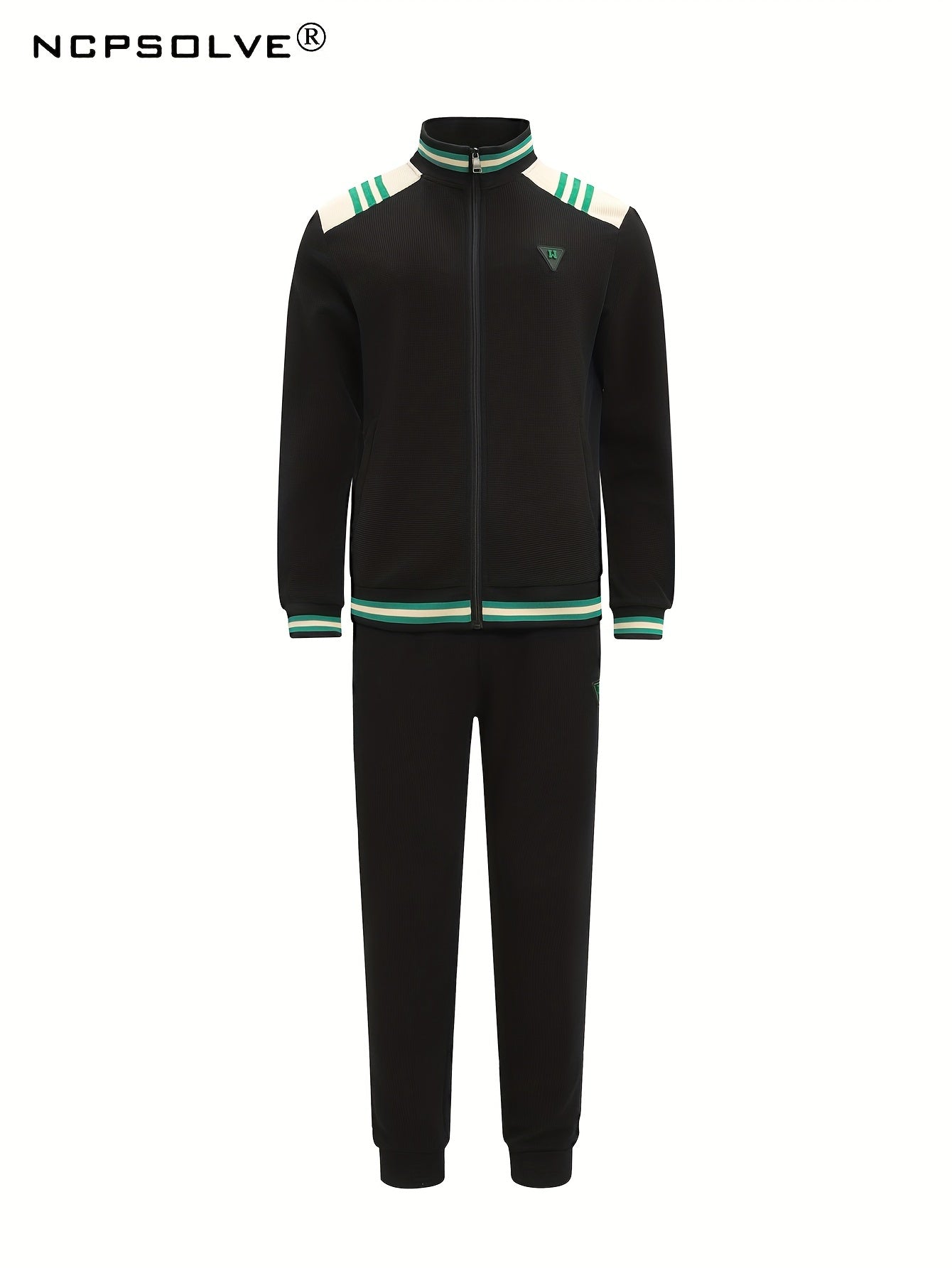 Men's 2 Piece Stripe Block Jacket & Sweatpants Set for Spring Autumn