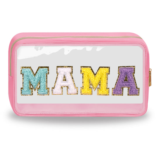 Chenille Letter Clear Makeup Bags Mama Pouch Preppy Patch Makeup Bag