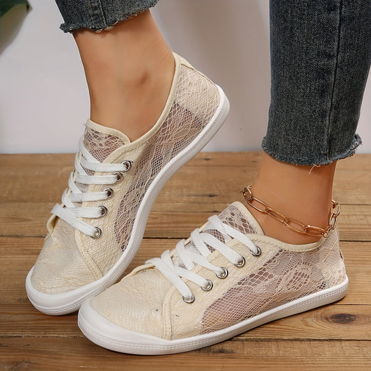 Women's Mesh Sneakers Lace Up Flat Skate Shoes Comfy Outdoor Shoes