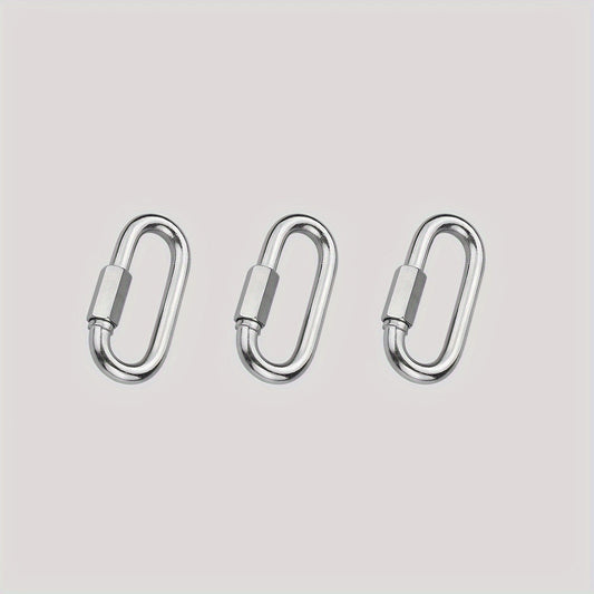 3pcs D Ring Carabiner Clip Stainless Steel Chain Locking Carabiner Keychain