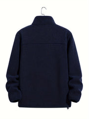 Men's Fleece Zip Up Stand Collar Jacket for Autumn Winter