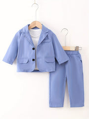 3pcs Infant Baby Boys Gentleman Dress Suit Long Sleeve T shirt & Trousers & Coat