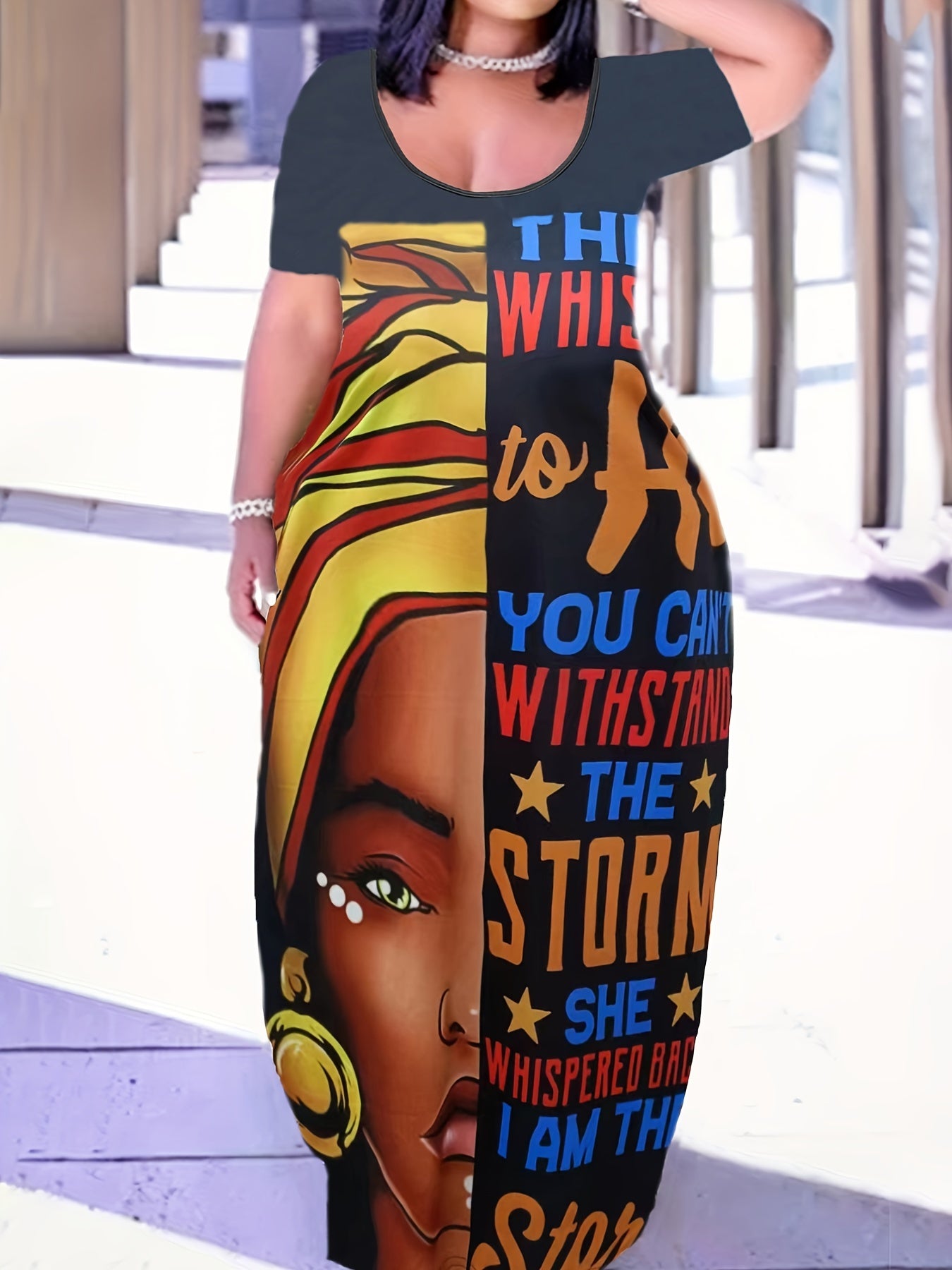  Casual Dress Women's Plus Figure Print Short Sleeve Maxi Dress