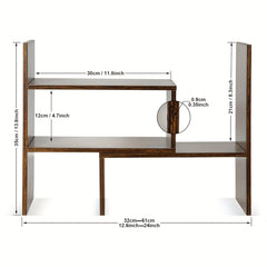 Desktop Bookshelf Office Retractable Storage Bookcase Wooden Storage Rack