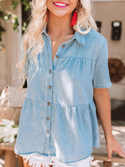 Short Sleeves Denim Shirt Women's Clothing