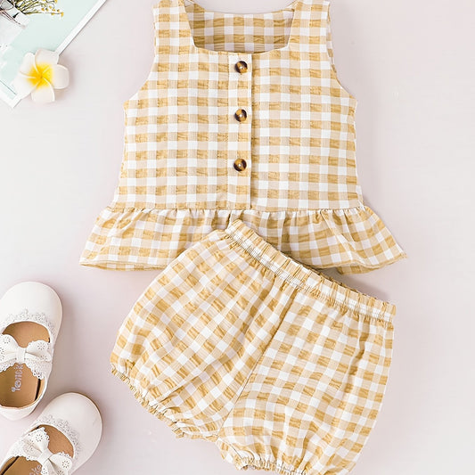 Baby Girls Plaid Vest Top Shorts Set Newborn Infant Summer Clothes