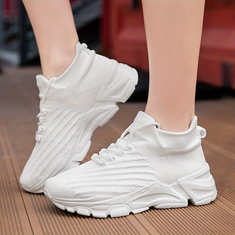 Women's Knit Platform Sneakers Breathable Lace Up Outdoor Shoes