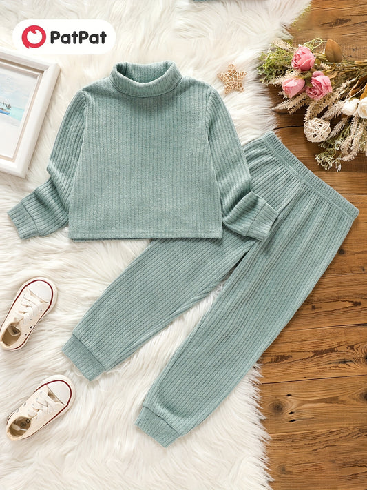 Toddler Girls Ribbed Sweater & Pants Set Turtleneck Long Sleeve Pullover Top