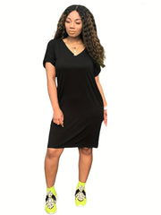  V-Neck Short Sleeve Dress