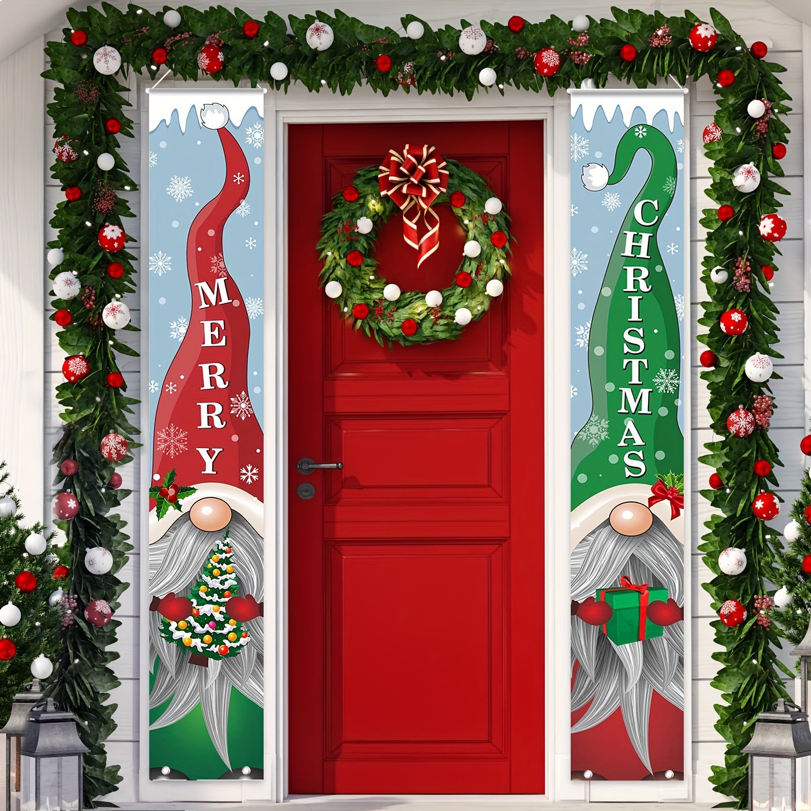 Gnomes Christmas Door Curtain Hanging Banner Outdoor Home Decor
