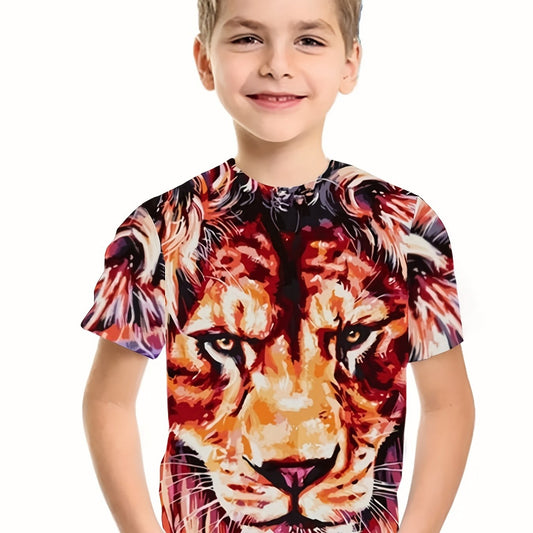 Boy's Lion Graphic T shirt Casual Breathable Tee For Summer