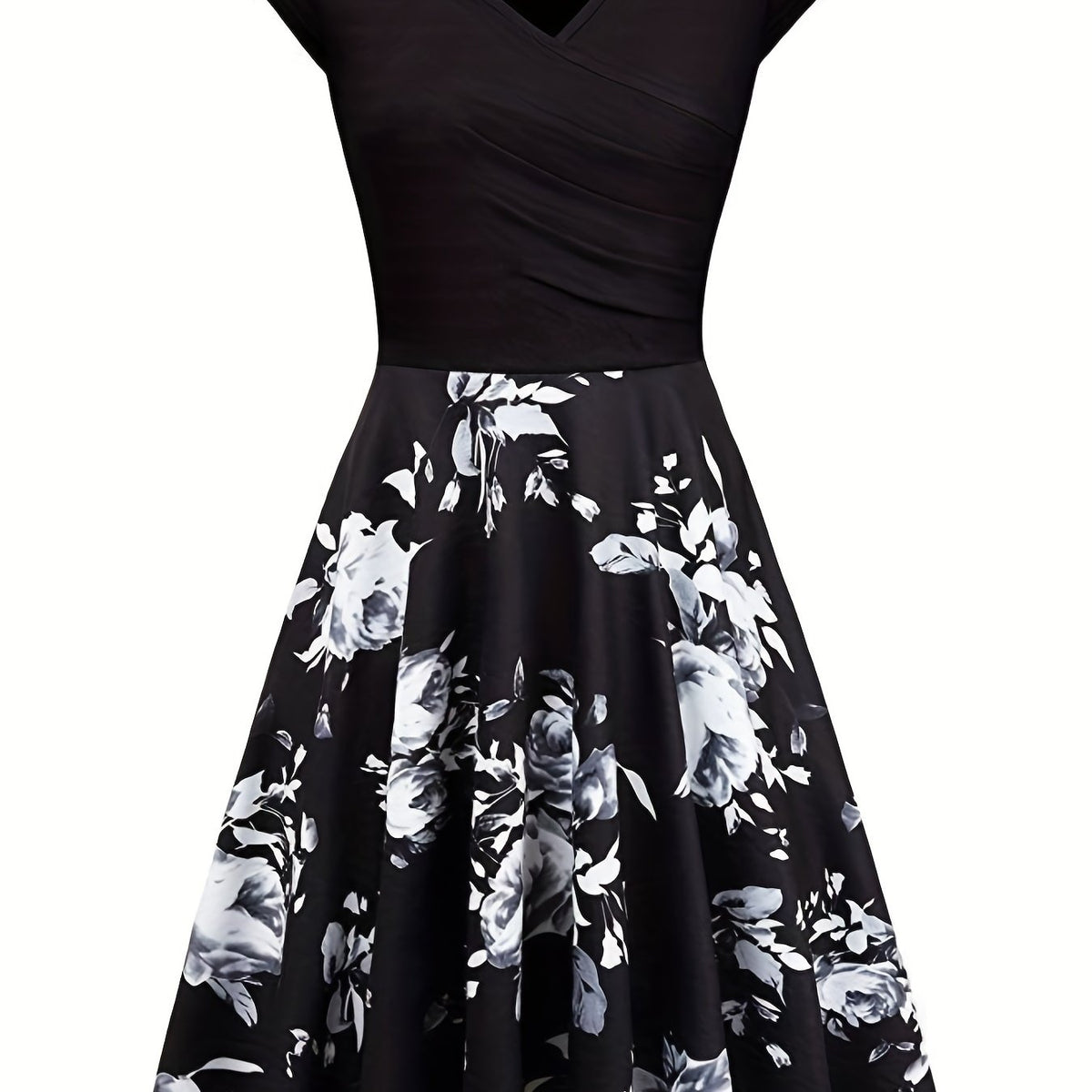 Floral V-Neck Short Sleeve Dress for Women