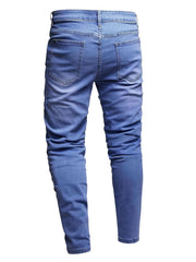Men's Ripped Washed Slim Fit Jeans with Embroidered Bear Patch