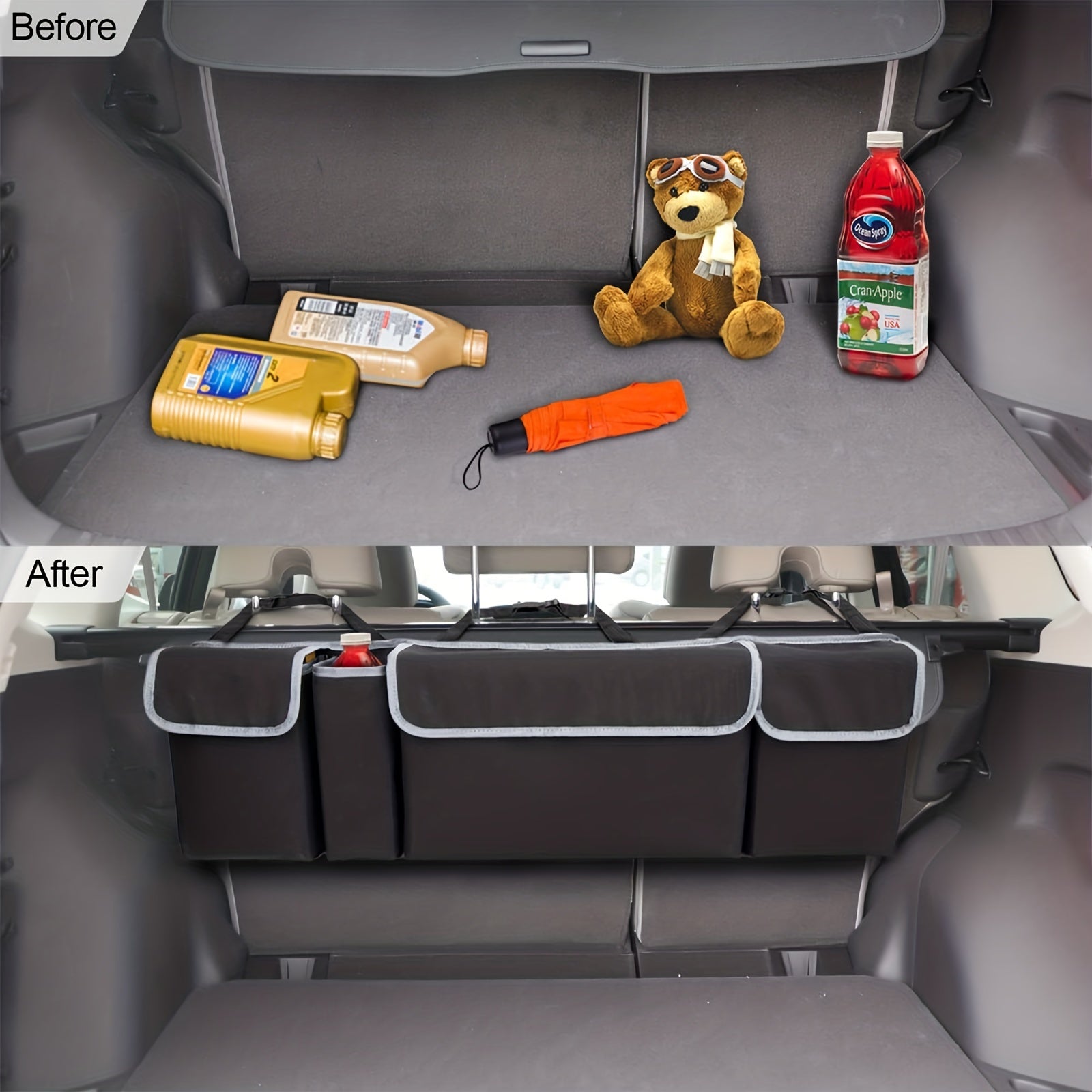 Car Trunk Organizer Rear Seat Hanging Storage Bag Waterproof Foldable