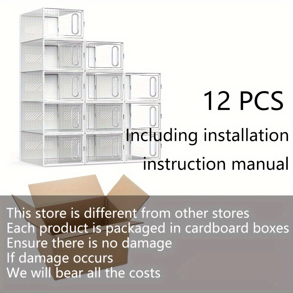 12pcs Shoe Box With Magnetic Door Plastic Shoes Storage Box