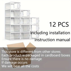 12pcs Shoe Box With Magnetic Door Plastic Shoes Storage Box