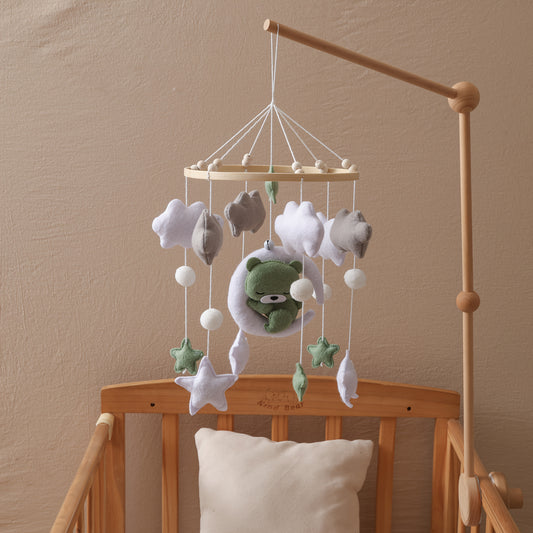Moon Bear Felt Bed Hanging Wind Chime Soft Pastel Colors