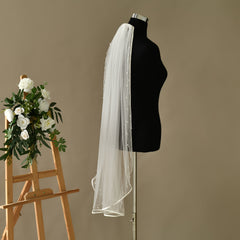 Satin Bridal Veil with Faux Pearl Embellishments Romantic Style