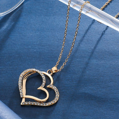 Vintage Romantic Style Double Hollow Love Heart Necklace