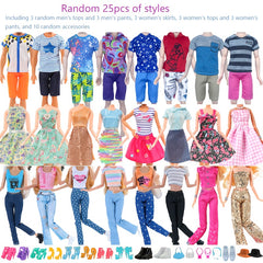 11.5 inch Doll Clothing Set - 25pcs Men's and Women's Tops, Pants, Skirts