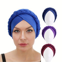 Classic Braid Cross Turban Hat Solid Head Wrap Stretchy Hijab Beanie Cap