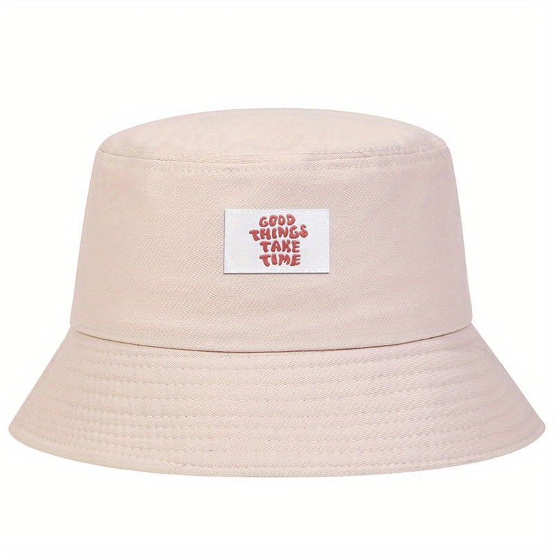 Bucket Hat GOOD THINGS TAKE TIME Print Solid Basin Hats Lightweight Beach Hat