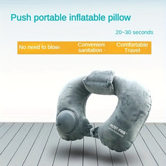 Inflatable Travel Pillow Portable Hand Push Suitable Airplane Train Car Office