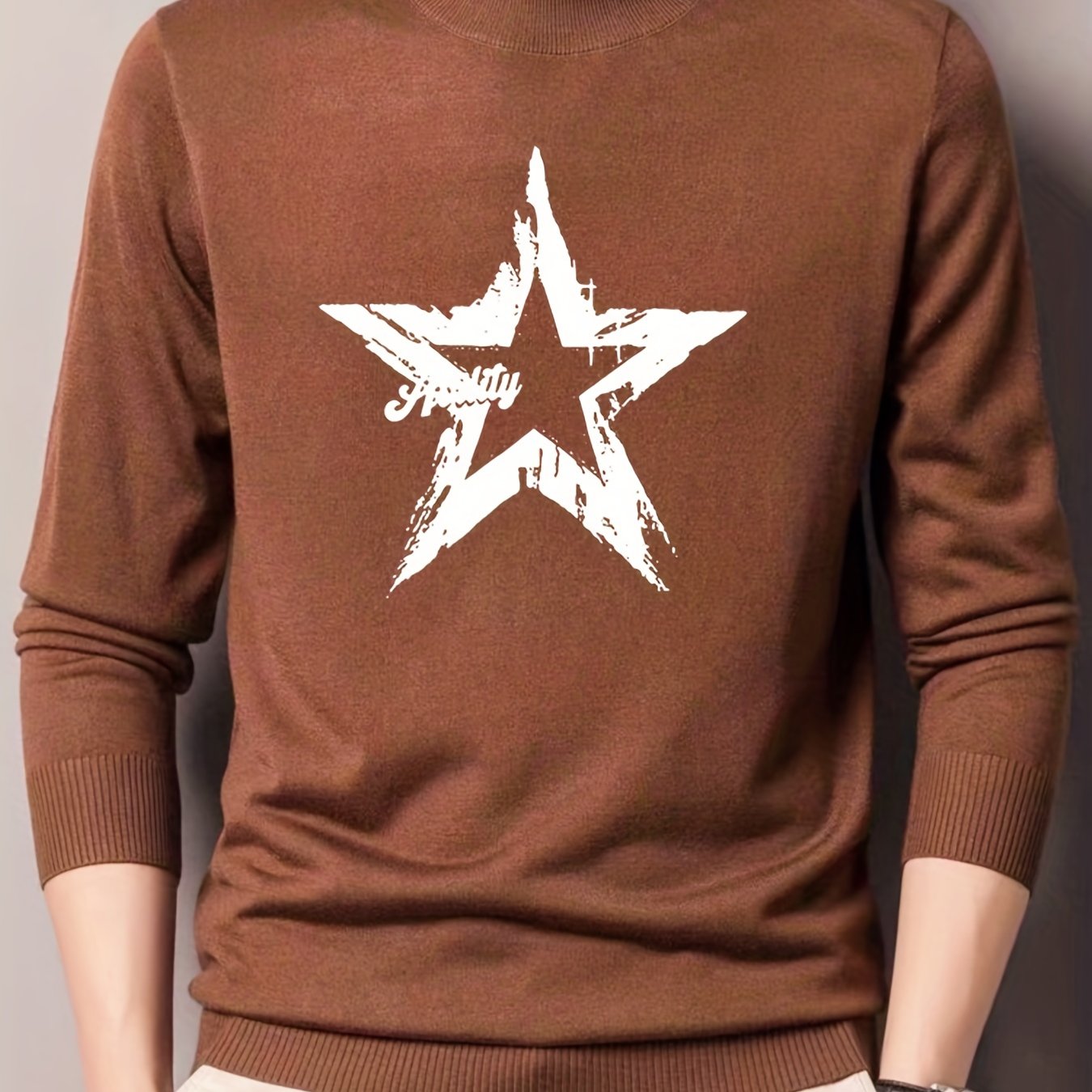 Star Pattern Knitted Sweater Men's Crew Neck Pullover For Fall Winter