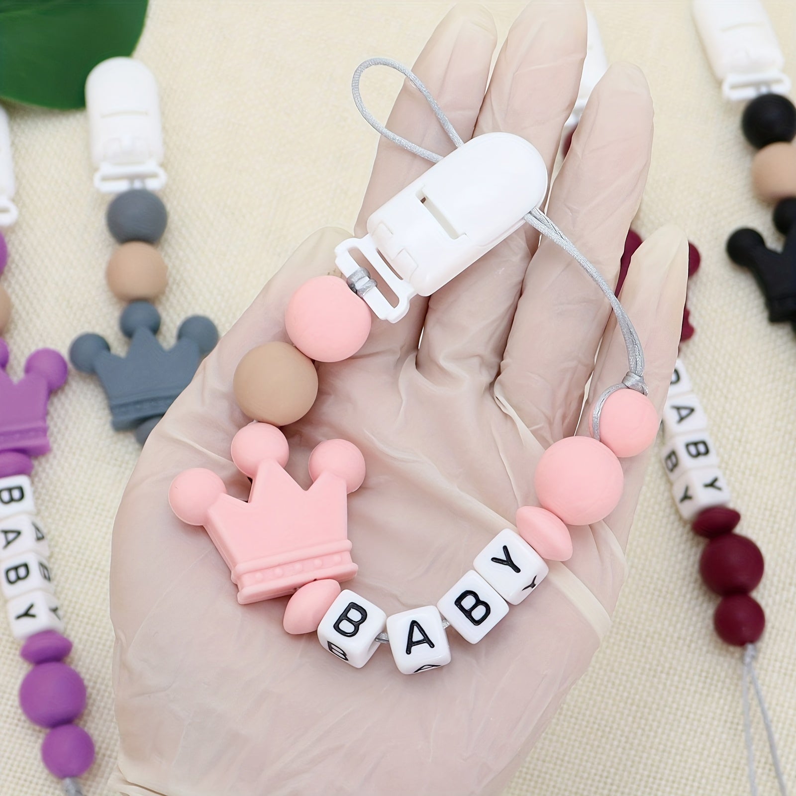Personalized Silicone Crown Baby Pacifier Chain