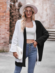 Colorblock Long Sleeve Open Front Cardigan