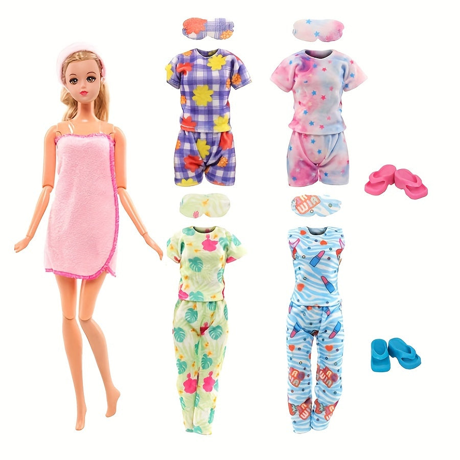 7pcs Doll Clothes & Shoes Pajamas Bathrobe Slippers Toy Gift