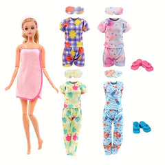 7pcs Doll Clothes & Shoes Pajamas Bathrobe Slippers Toy Gift