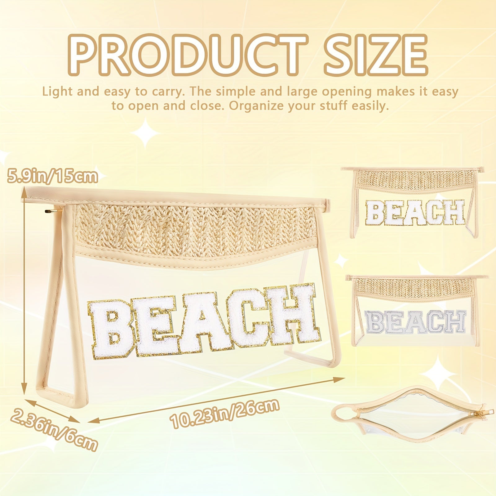 Clear Boho Patch Makeup Bag with Waterproof Zipper