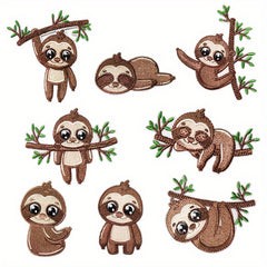 8pcs Sloth Iron On Patches Embroidered Applique DIY Crafts Clothing Jacket Jeans