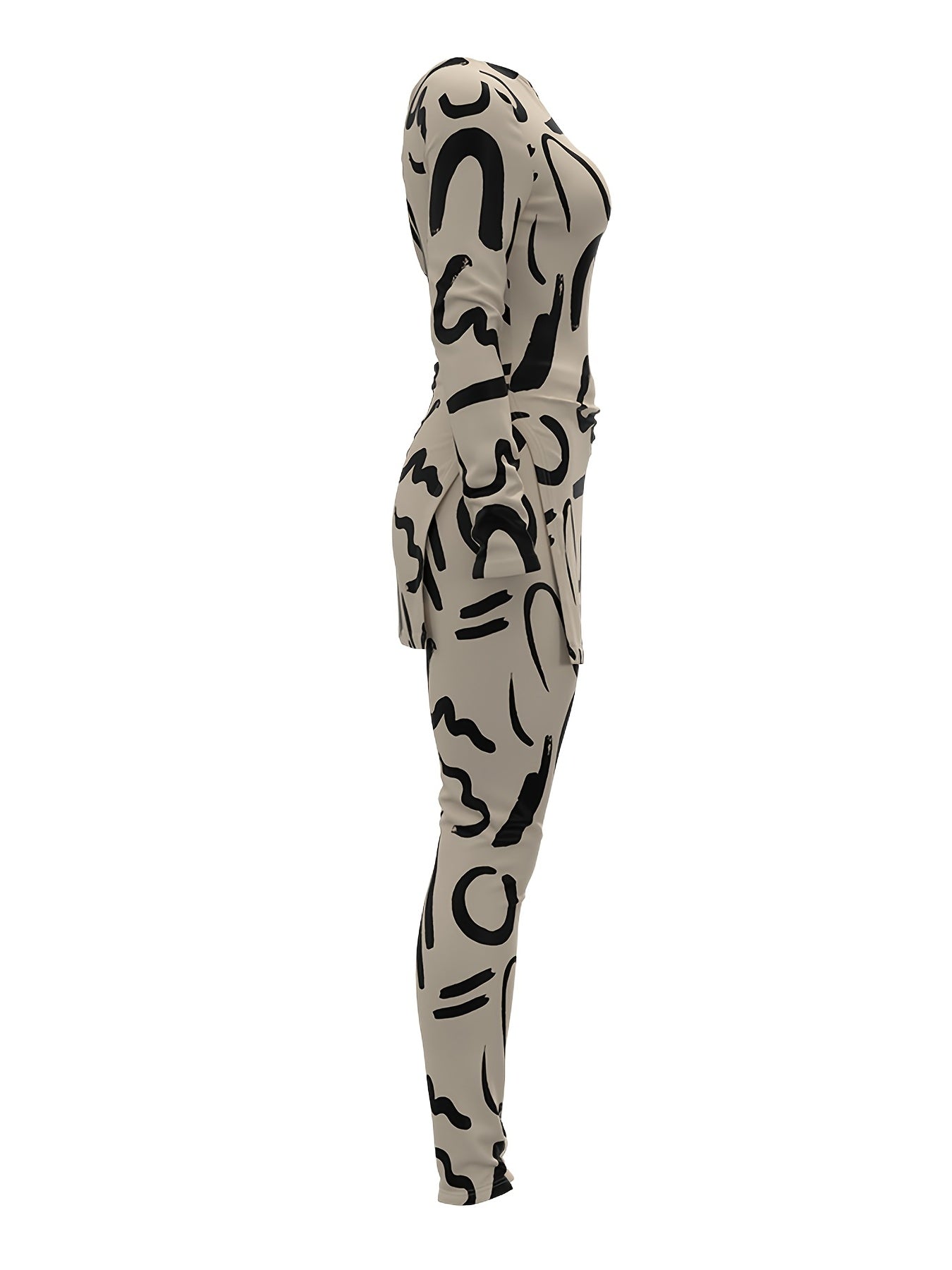Casual Letter Print Two piece Set Side Split T shirt & Skinny Pants